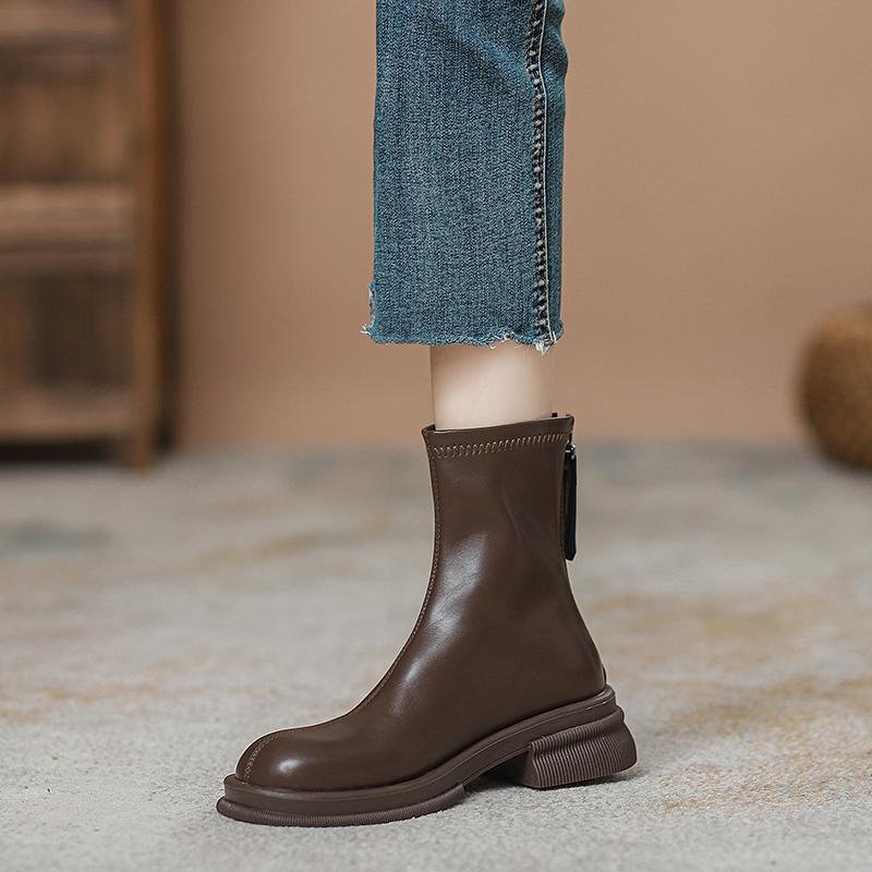 Fashion British Style Low Heel Women Ankle Boots Fashion Spring Autumn Shoes Ladies Elastic Slimming Mordern Short Booties