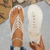 Women's Toe-Through Strap Solid Color Bohemian Fashion Vacation PU Cover Beaded Cross Strap Flat Sandals for Party Beach Outdoor Summer, Women Shoes