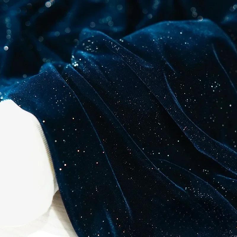 

50x140 см Diamond Glitter Velvet Starry Тканина для пошиття суконь М’які та гладкі нееластичні на півметра 100x140cm