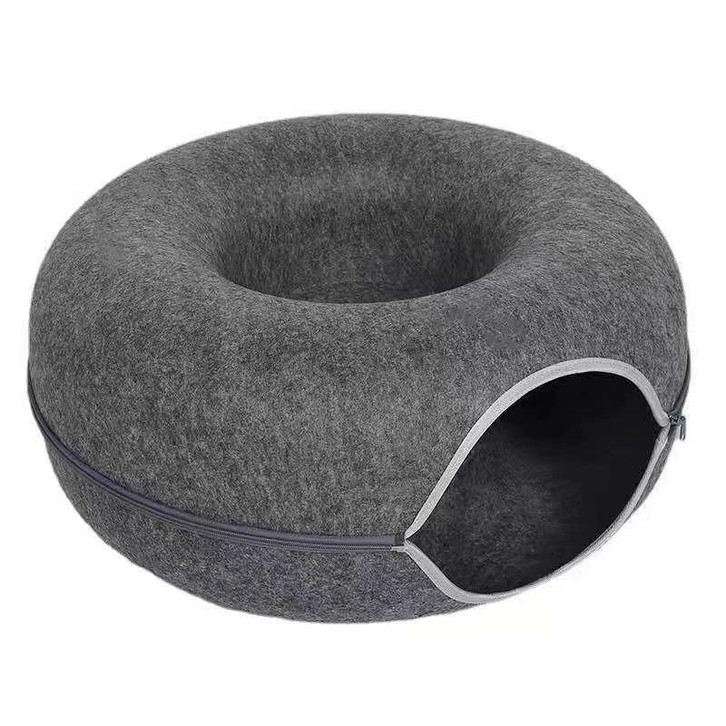 Donut Tunnel Style Felt Cat Bed - Breathable, Removable, Washable, All-Season Use