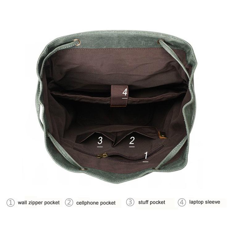 Vintage Waterproof Waxed Canvas Men's Backpack Women Rucksack Genuine Leather Backpack Bagpack large knapsack teenage School Bag