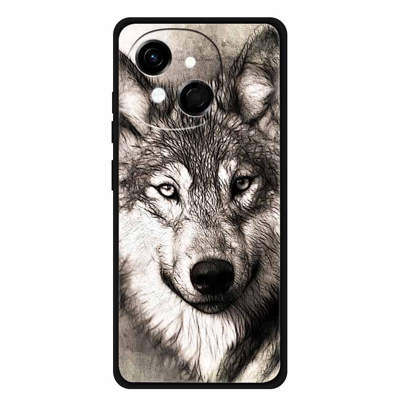 Black Silicone Case For Tecno Spark 40C Cases Wolf Luxury Protective Soft Back Cover For Tecno Pop 9 4G Case 6.67" Animal Fundas