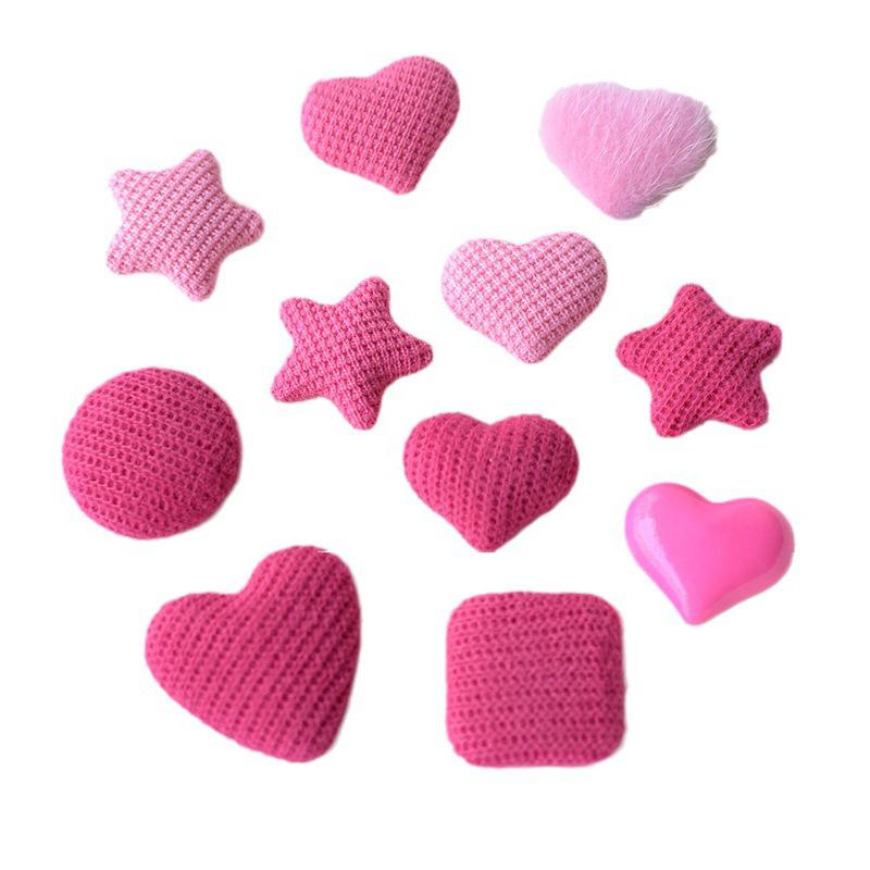 10Pcs Cute Heart-shaped Knitted Fabric Wrap Accessories for DIY Hair Clips Hairpins Girls' DIY Handcrafted Flatback Decoration