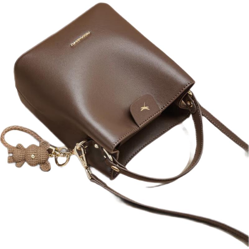 RED DRAGONFLY Light Luxury Cowhide Shoulder Bucket Bag