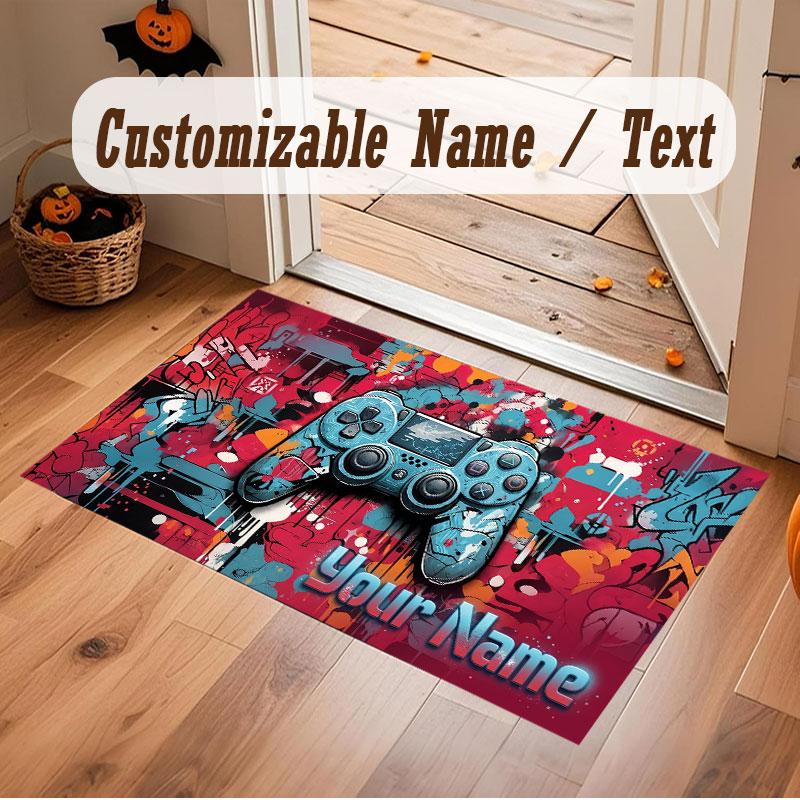 Spielcontroller-Thema Kristall-Samt Bodenläufer Personalisierter Benutzerdefinierter Name Text Warmer Teppich Heimdekoration