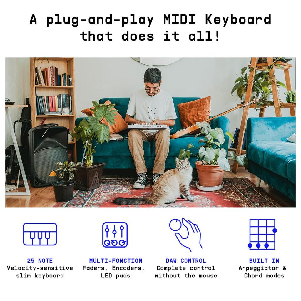 Arturia MiniLab 3 Mit 25 8 Schwarz - - Universal-MIDI-Controller Für Musikproduktion, All-in-One-Softwarepaket - Tasten, Multicolor-Pads -