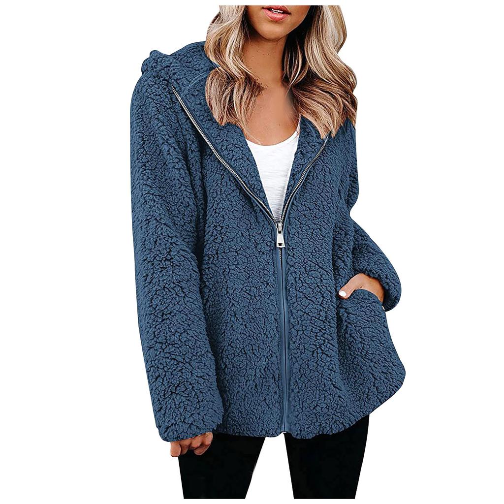 Dámská zimní ležérní móda Jednobarevná plyšová bunda s dlouhým rukávem