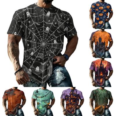 Men's Halloween Graphic T-Shirt Loose Fit Breathable Short Sleeve Retro Texture Casual Streetwear Summer Sport Top