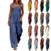Women's Fashionable Color Sleeveless Casual Wide Leg Loose Jumpsuit With Pocket