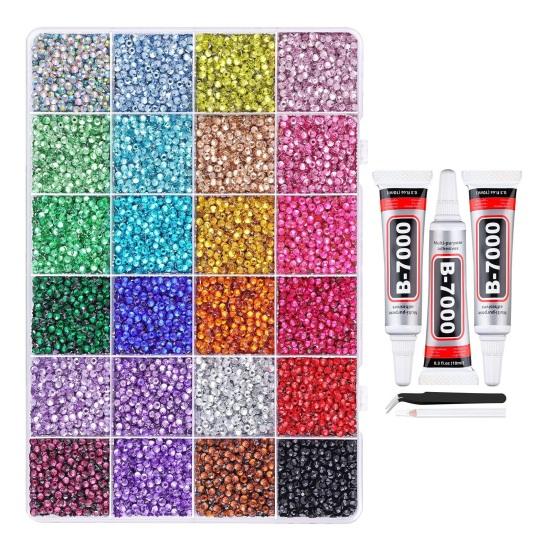 24000/30000/32000Pcs Nail Art Rhinestone Set 24/28/40 Grids Assorted Color 0.3CM DIY Nail Design Crafting Clothing Phone Decoration Rhinestone