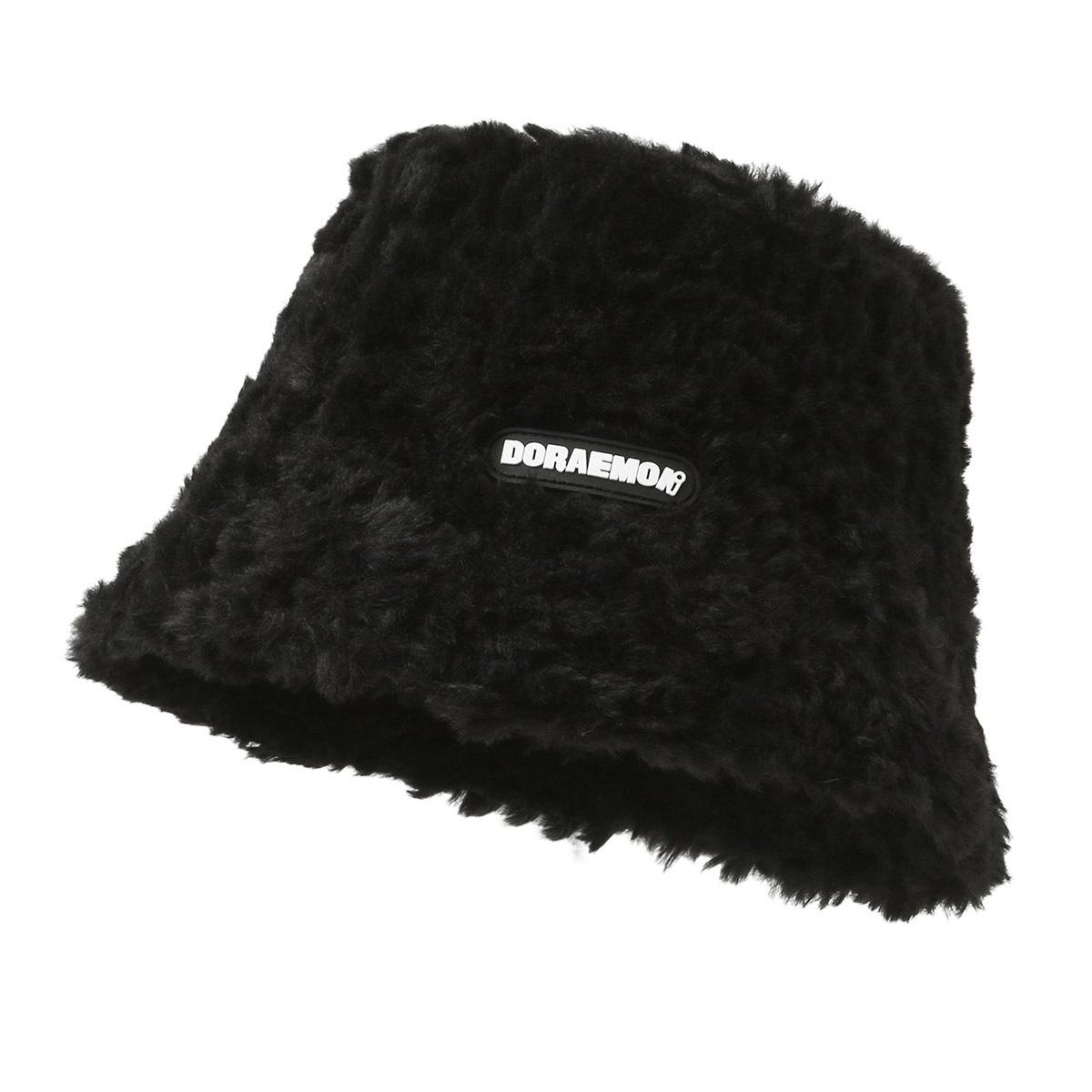 

Новая панама с закрывающим лицо из овечьей шерсти женская осенне-зимняя корейская версия трендовая универсальная показывающая маленькое лицо утолщенная теплая плюшевая шляпа-ведро one size fits all чёрный