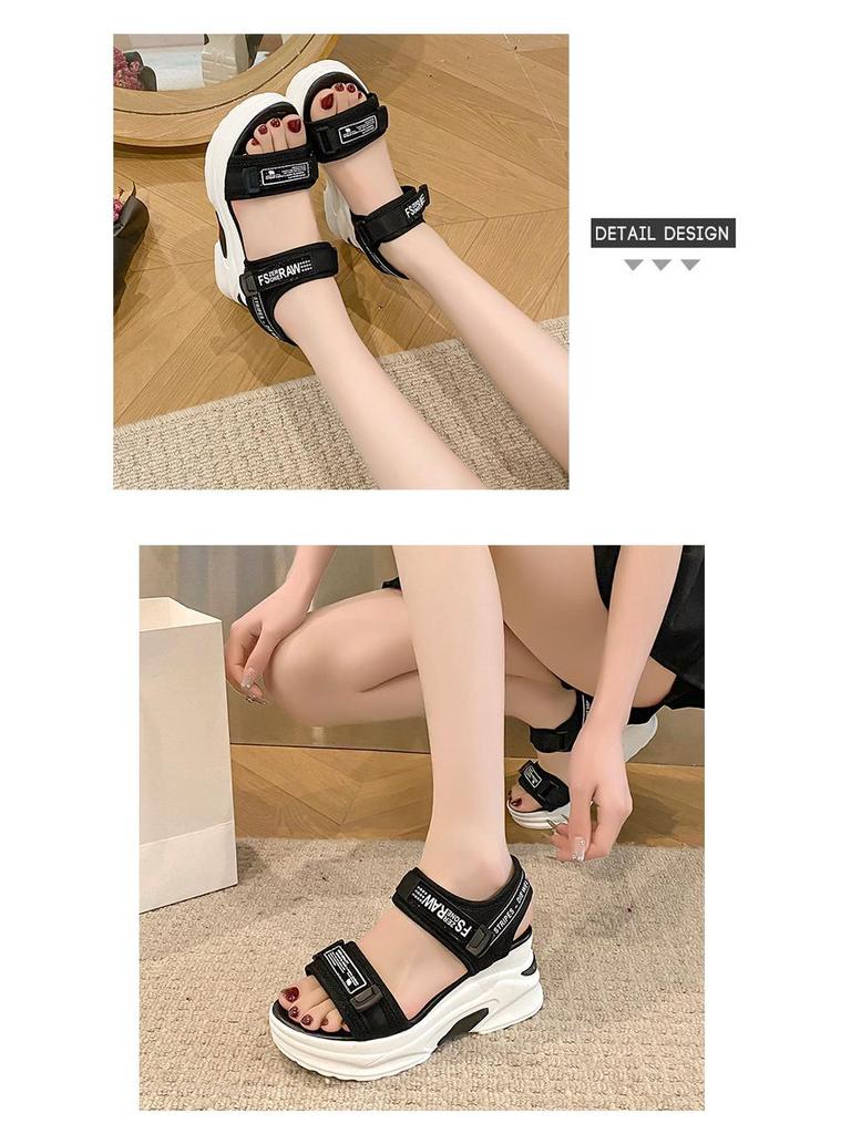 2025 Summer Women's Lightweight Velcro Wedge Sandals – Comfortable Thick-Soled, Flat Bottom Casual Beach Footwear for Students