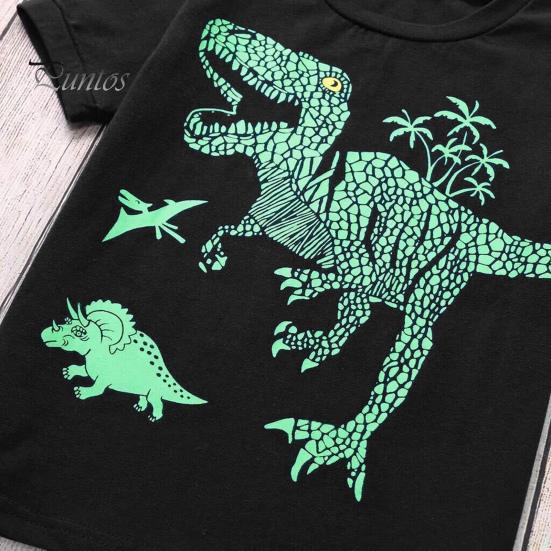 2 Teile/satz Kinder Top Hosen Anzug Cartoon Dinoasur Druck O Neck Pyjamas Kurzarm Sommer Outfit Unisex Casual Homewear Kleidung