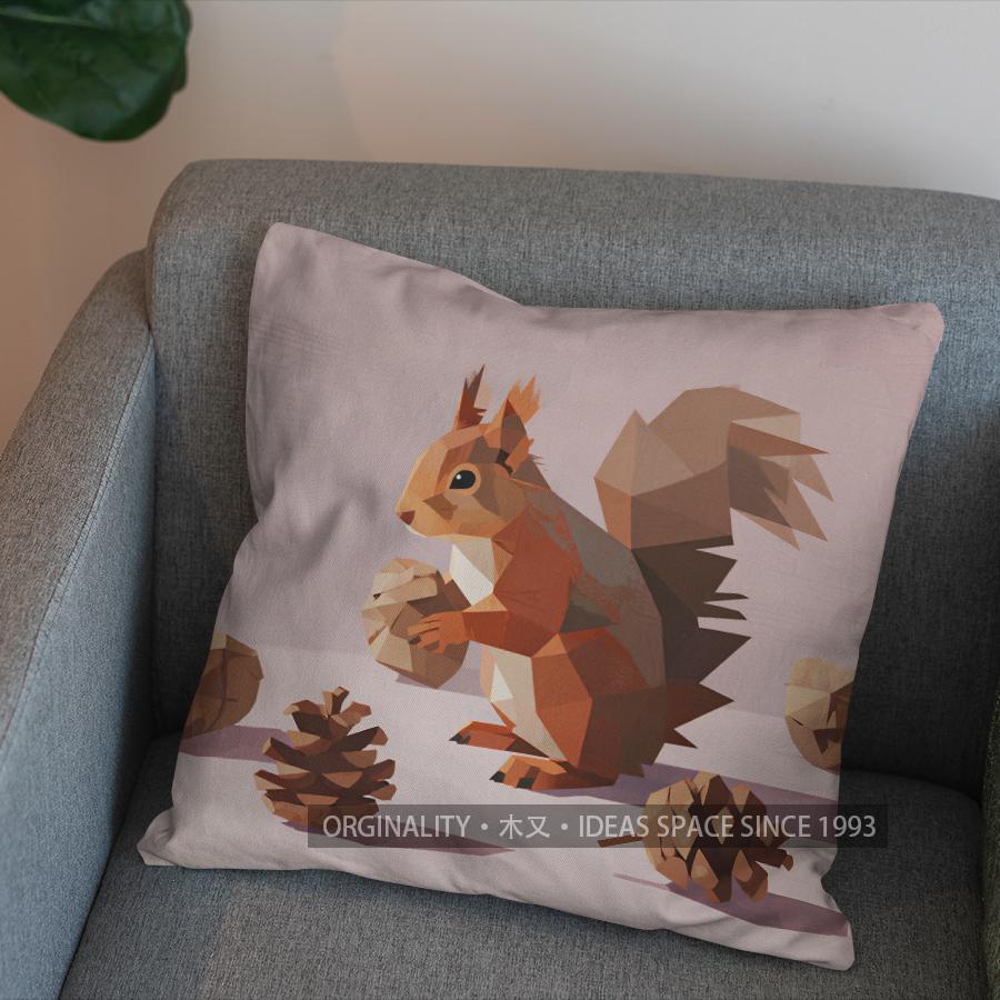 2D Geometric Squirrel Pattern Throw Pillow Cover Pattern Cushion Cover Suitable For Sofa Bedroom Car Pillow Cover