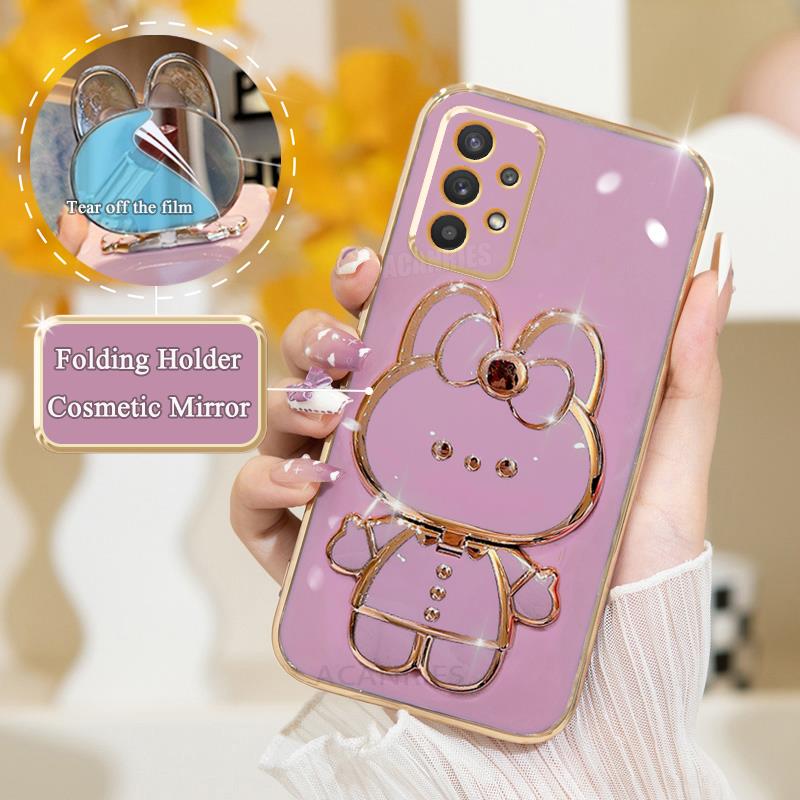 A 32 52 33 53 23 Luxury Plating Mirror Holder Case For Samsung Galaxy A52 A53 A32 A13 A23 A33 A73 A72 4g 5g Silicone Stand Cover