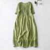 2024 Summer Women's Cotton-Linen V-Neck Pleated Retro Dress