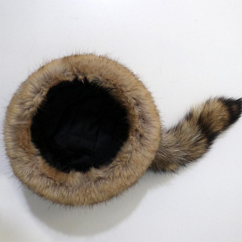 Faux Fur Hat with Raccoon Tail – Warm and Fluffy European & American Style Autumn/Winter Ear Protection for Women.
