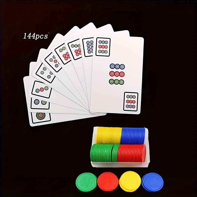 

Набор из 144 фишек для маджонга и 50 реквизитов с 1 колодой карт. Портативная игра-пасьянс для путешествий и вечеринок на открытом воздухе. 2pcs