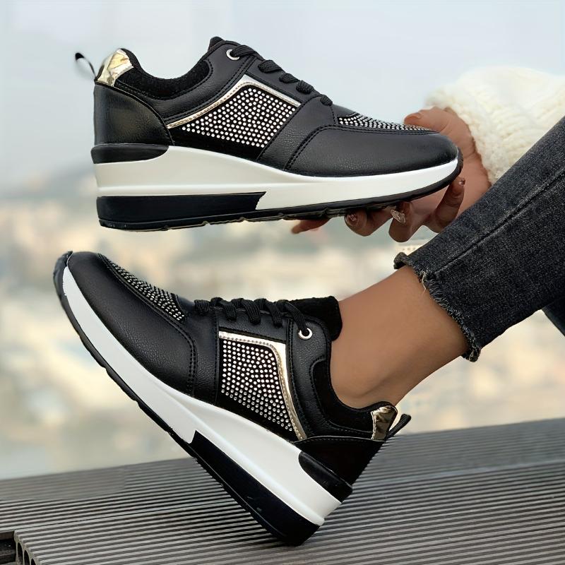 Women Sneakers Luxury Rhinestone Casual Shoes Fashion Platform Wedge Shoes for Women Lace-up Sport Running Shoe Zapatillas Mujer