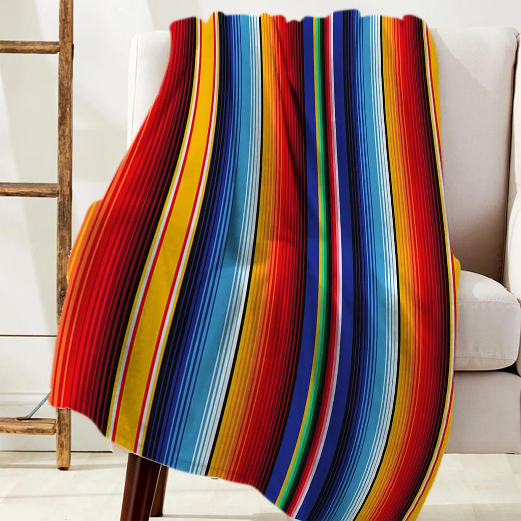 Colorful Mexican Stripes Throw Blanket for Kids Warm Sofa Blanket Flannel Blanket Portable Soft Bedspread