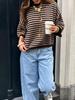 Women's Color Block Horizontal Stripe Knitwear - Casual Loose Batwing Mid-Sleeve Short Pullover Sweater