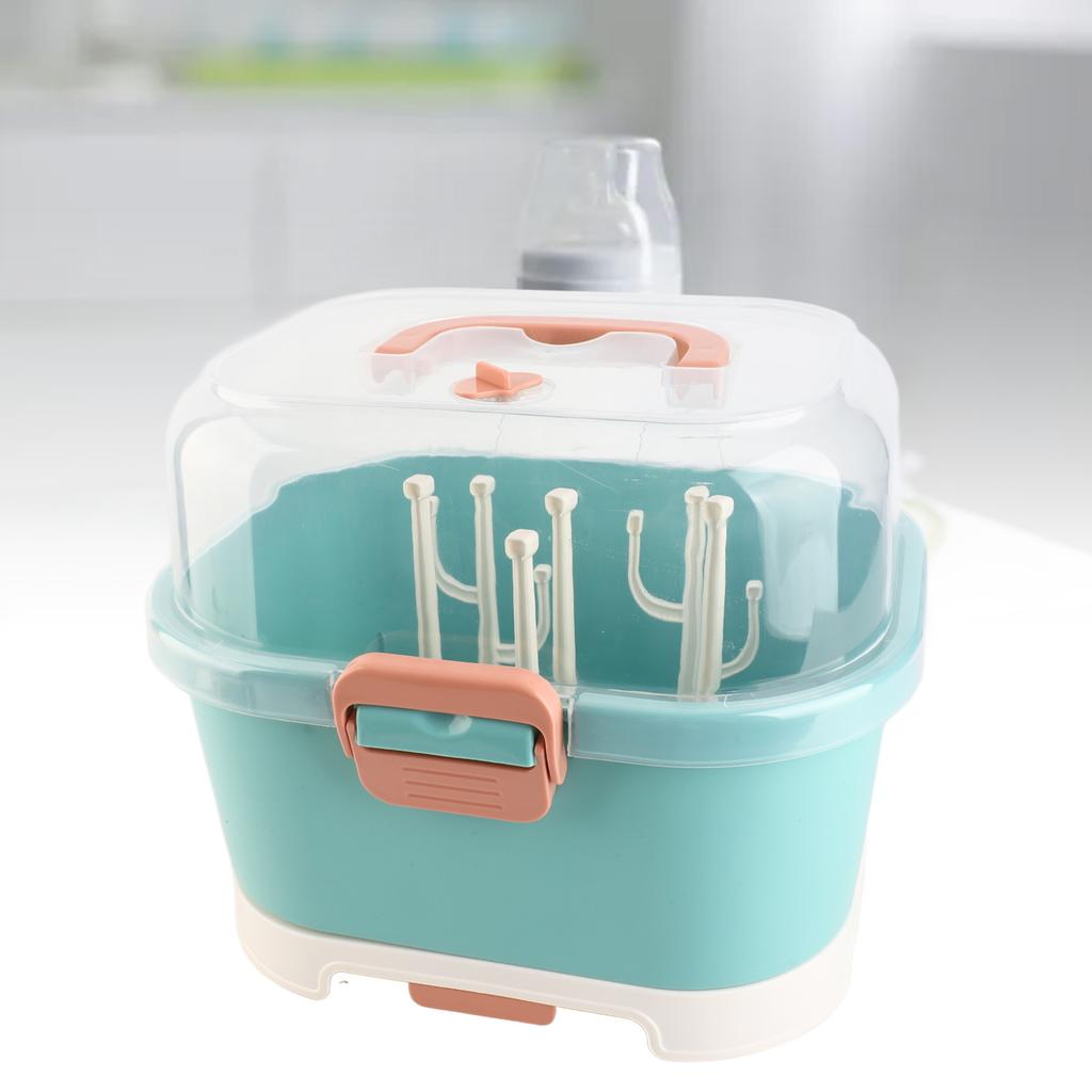 Nursing Bottle Storage Box Compact Household Dustproof Draining Thickened Plastic Baby Bottle Storage for Home Green