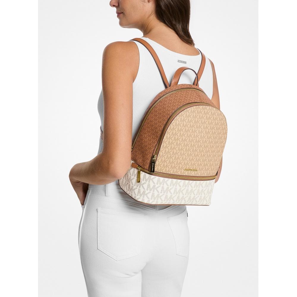 Michael Kors Rhea Zip Backpack Medium   Mk Signature 35s5grab6v3117 Camel Multi
