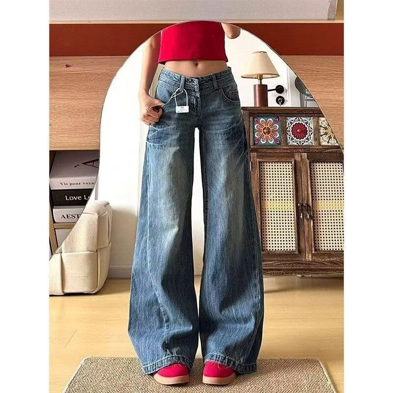 Washed Distressed Micro-Flare 2026 Retro High-Waisted Wide-Leg Jeans