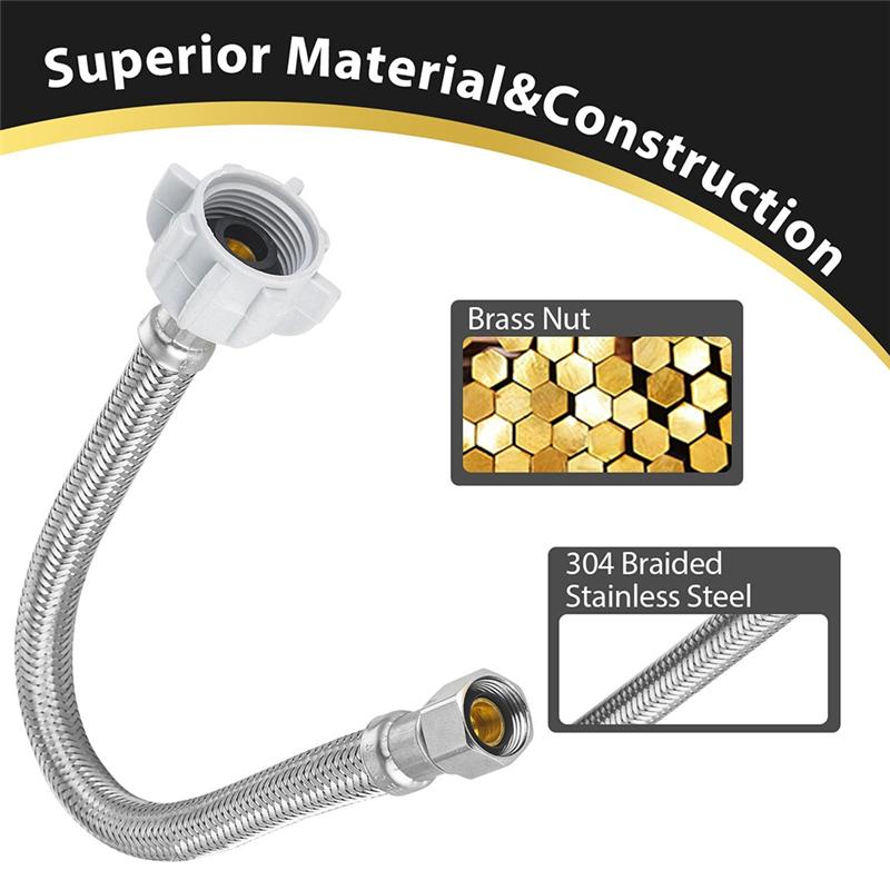 

A25F-12-In Braided Toliet Hose,3/8In Comp X 7/8In Ballcock,Stainless Steel Water Supply Line For Toilet Hose Replacement серебряный