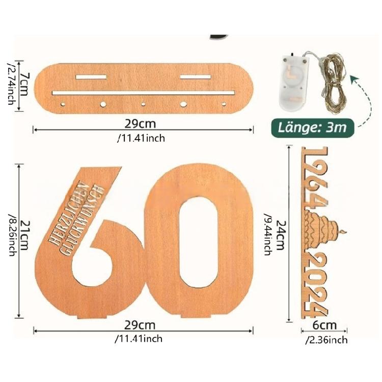 Elegant Wooden Number Figurine with LED Light String Stand for Birthday and Wedding Wood Sign Guest Book DIY Art Crafts