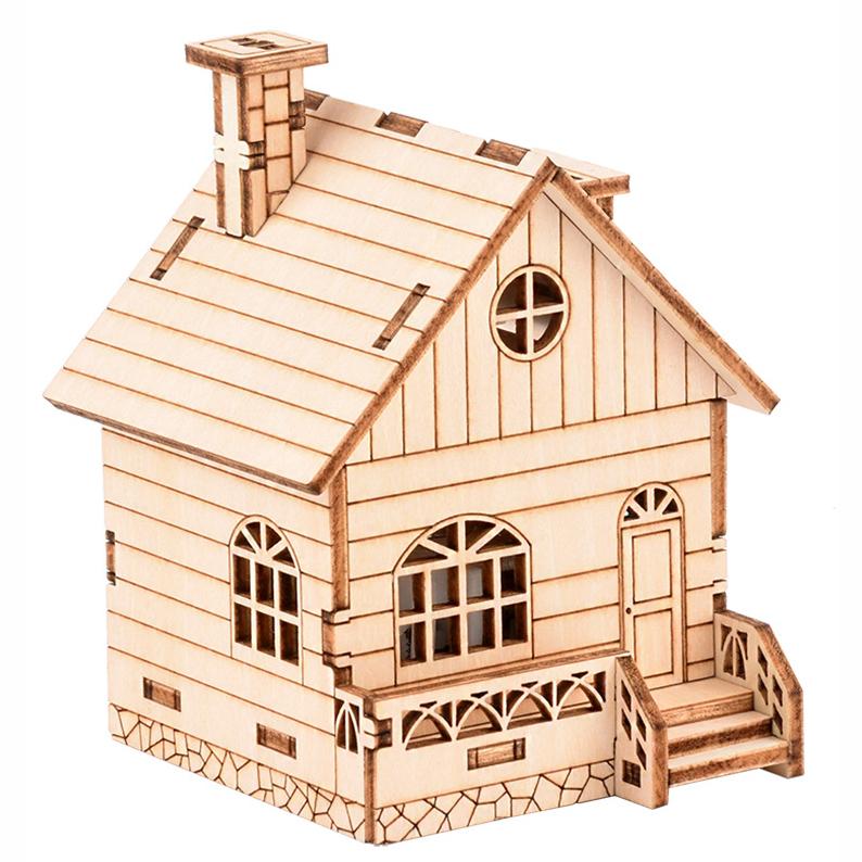 Puzzle 3D Trójwymiarowe Puzzle Drewniany Model Puzzle Pozytywka DIY Mały Domek 70mm * 70mm * 105mm