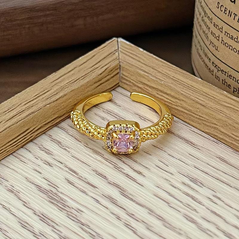 French Medieval Retro Brushed Four-Leaf Clover Open Ring Niche High-End Diamond-Encrusted Zircon Flower Index Finger Ring Female