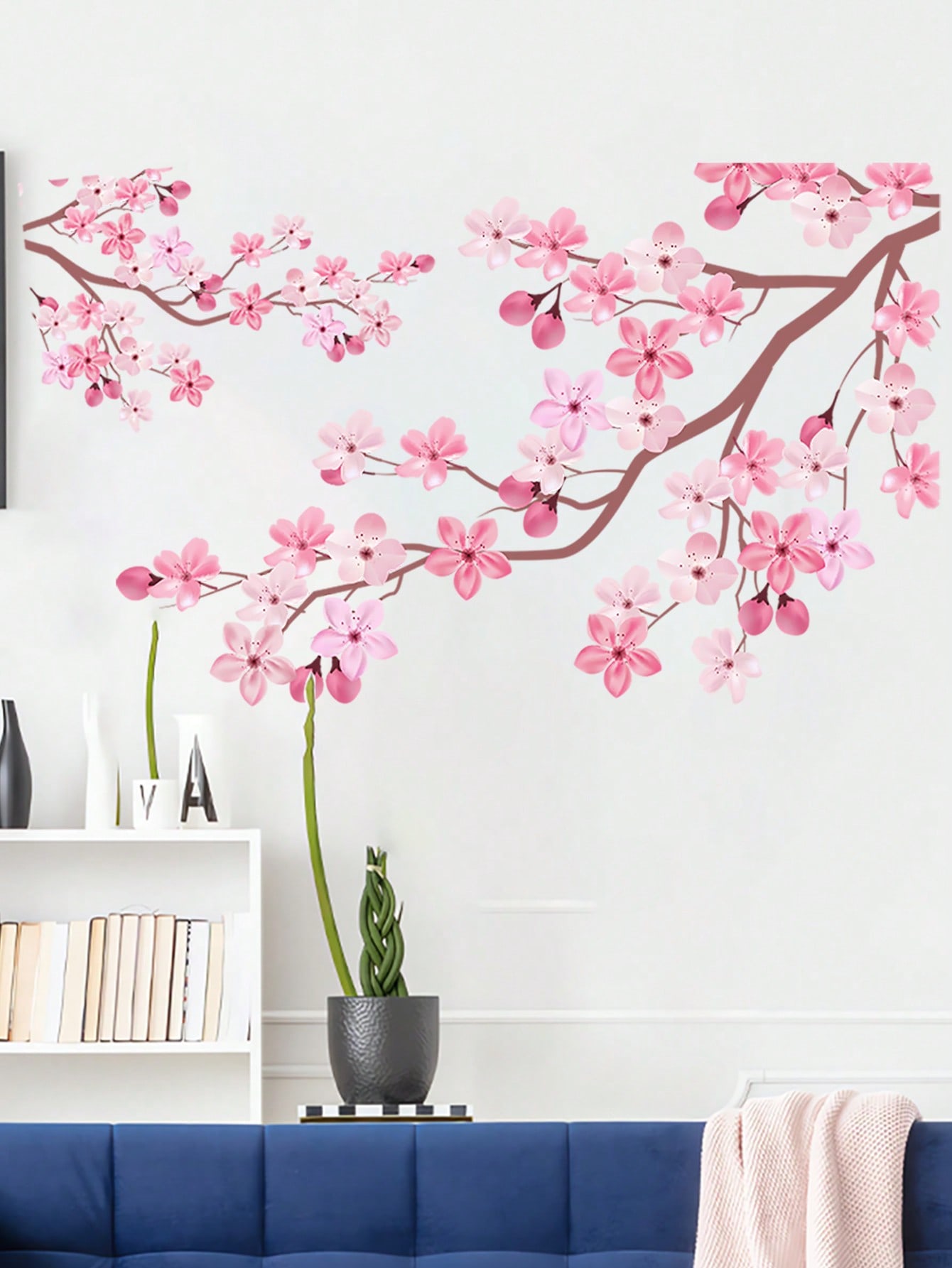 

2 шт. Наклейки на стену с изображением цветка вишни, наклейки на стену с изображением веток, наклейки на стену с изображением розовых цветов, наклейки на стену с изображением акварельных цветов для спальни, гостиной