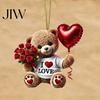 Klar Bedruckter Acryl-Anhänger Teddybär Hängendes Ornament, Hält Herz Ballon Rotes Rosenstrauß Dekoration, Kleines Romantisches Andenken Auto