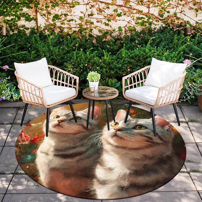 Runder Teppich im Muster der American Shorthair, Teppich für Wohnzimmer, Schlafzimmer, Spielzimmer, Rutschfeste Fußmatte, Feiertagsgeschenke und Geburtstagsgeschenke.