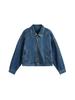 2025 Women's Retro Blue High-Waisted Zip-Up Denim Jacket with Stand-Up Collar