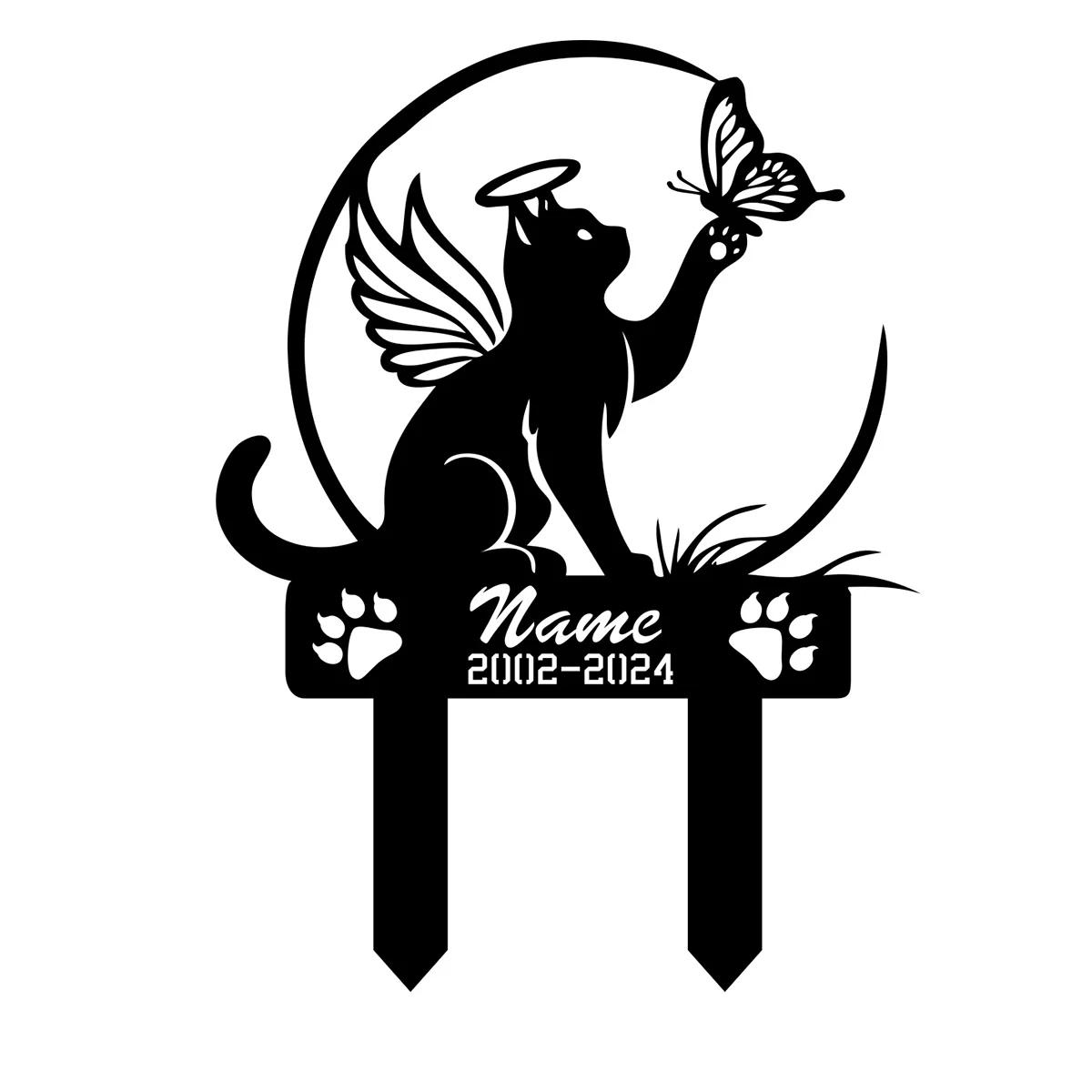 Metal Cat Memorial Garden Stake, Butterfly Decoration for Grave, Pet Sympathy Gift, Outdoor Loss Keepsake