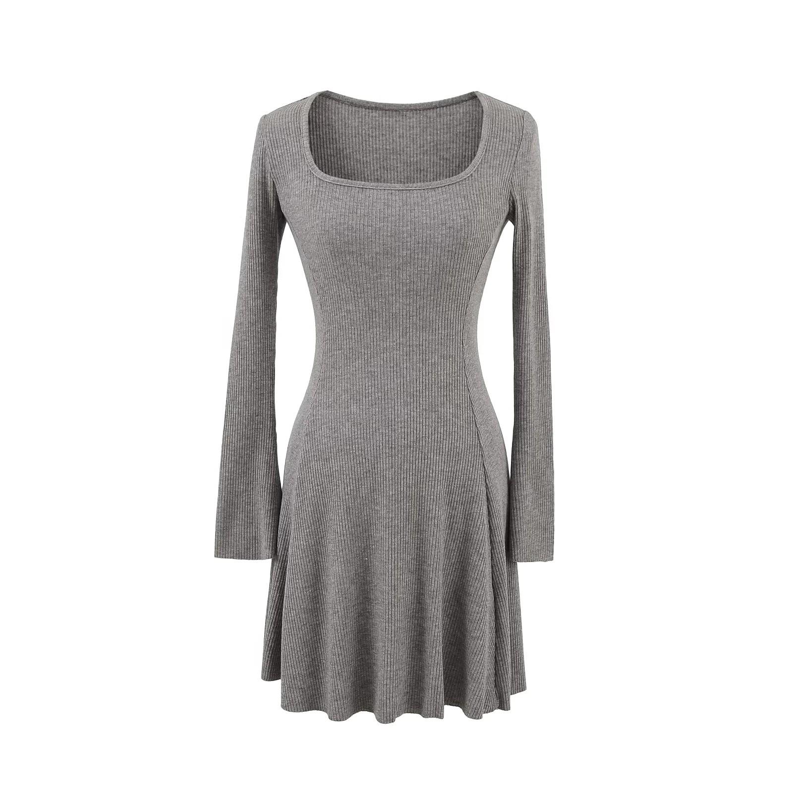 

Французское облегающее трикотажное платье - Квадратный вырез, Высокая талия, Большая юбка, Идеально для осени и зимы Large