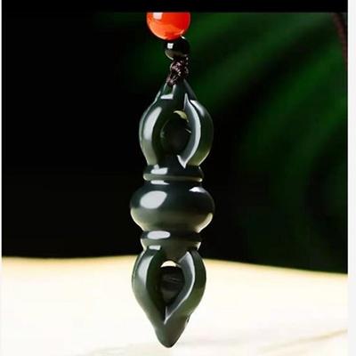 Couple Style Xinjiang Hetian Green Jade Openwork Pendant