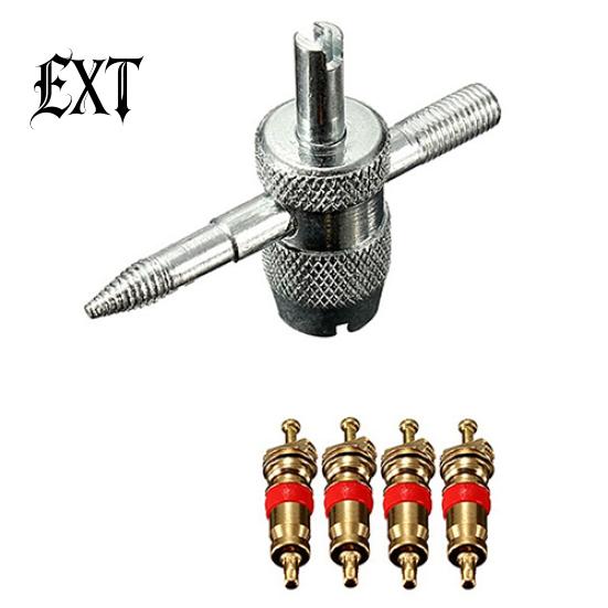 Car Truck Bike 4-Way Tire Valve Repair Tool Tyre Accessory with 4 Cores