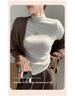 Women's H393 High Neck Warm Slimming Long Sleeve Top - Autumn/Winter Solid Color Versatile Mid-Neck Base Layer Shirt.