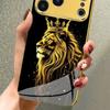 Crown Golden Lion Print Metallic Tempered Glass Phone Case For iPhone 18 17 16 15 14 13 12 11 Pro Max 14 Plus 17 Air 16E Cover