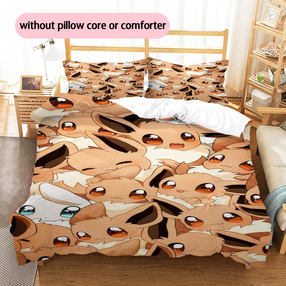 

Pokémon Pikachu Eevee Pattern Bedding Home Decoration Birthday Gift (1 * duvet cover + 2 * pillowcase, without core) 135x200cm