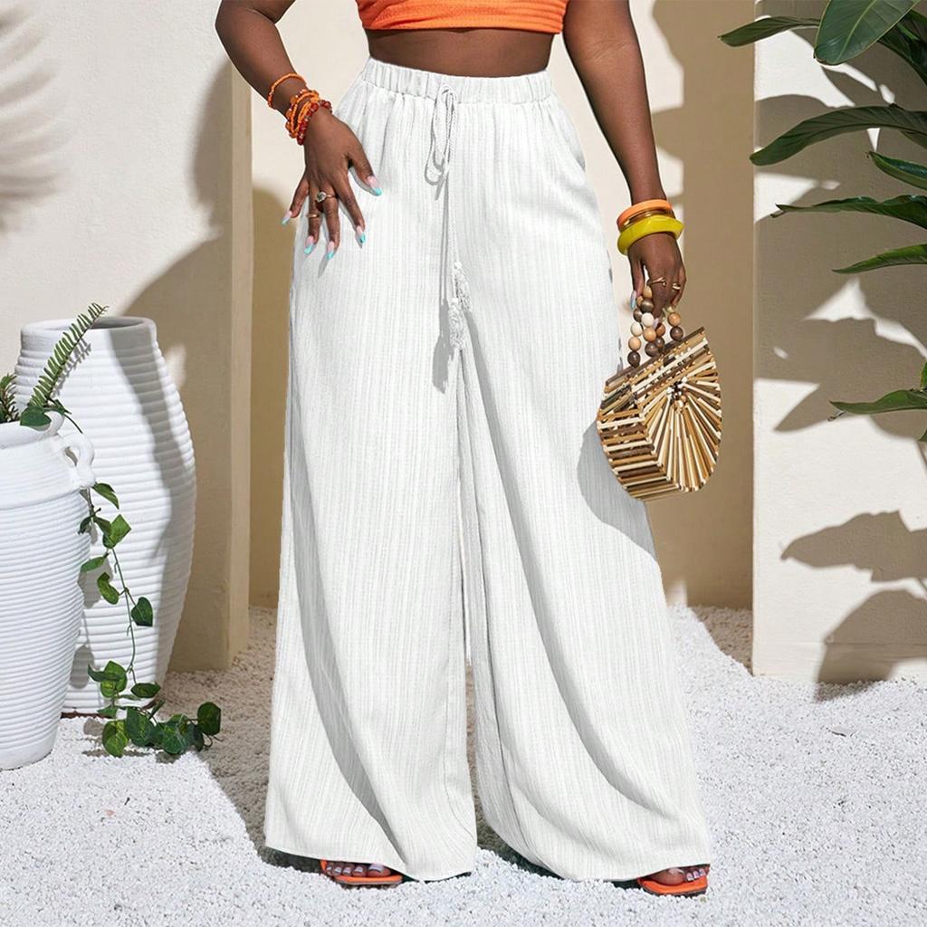 Women's High Color Wide Leg Pants with Elastic Waistband for Casual Everyday Wear