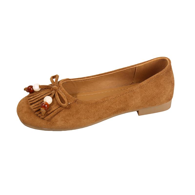 

Fashion Suede Round-toe Shallow-mouth Tassel Slip-on Soft-sole Anti-slip Wear-resistant Low-heel Single 35