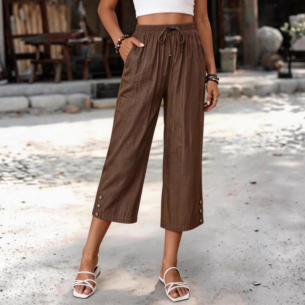 Summer New Arrival Women's Loose Fashion Tencel Denim Casual Cropped Pants 7-inch Length with Pockets European American Style Crossbody