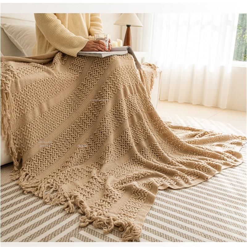 Acrylic Knitted Shawl Blanket Geometric Cable Knit Throw Blanket For Office Couch Sofa Blanket Autumn Winter Cozy Nap Blanket