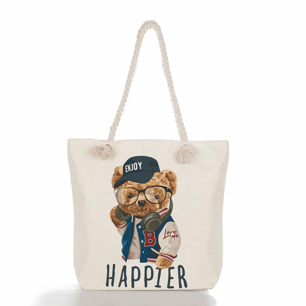 Bear Doll Print Thick Rope Single-shoulder Beach Bag 7256