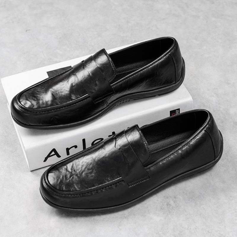 Einbeinige faule Business-Casual-Lederschuhe High-End Herren Britische weichbesohlte atmungsaktive Beanie-Schuhe Herren