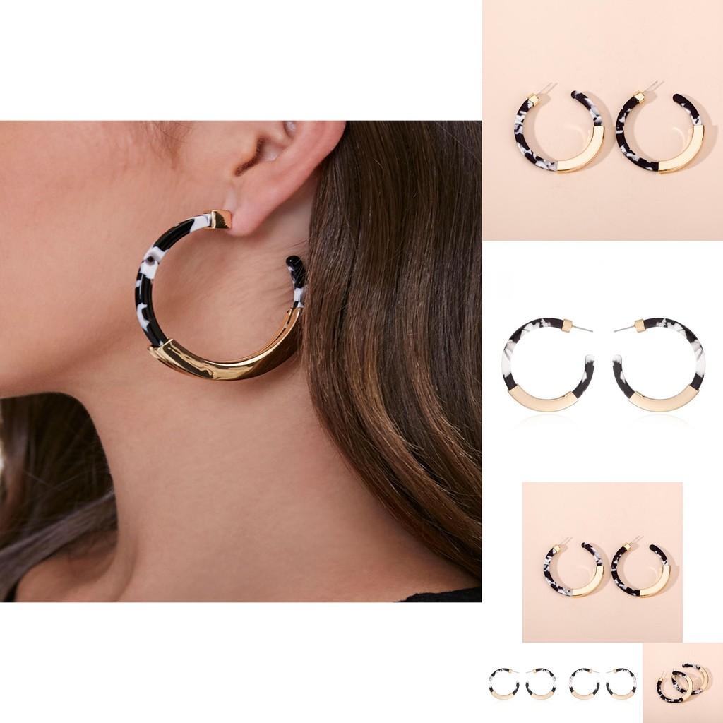 Modern Street Style C-shaped Earrings In Black And White Alloy With Creative Design